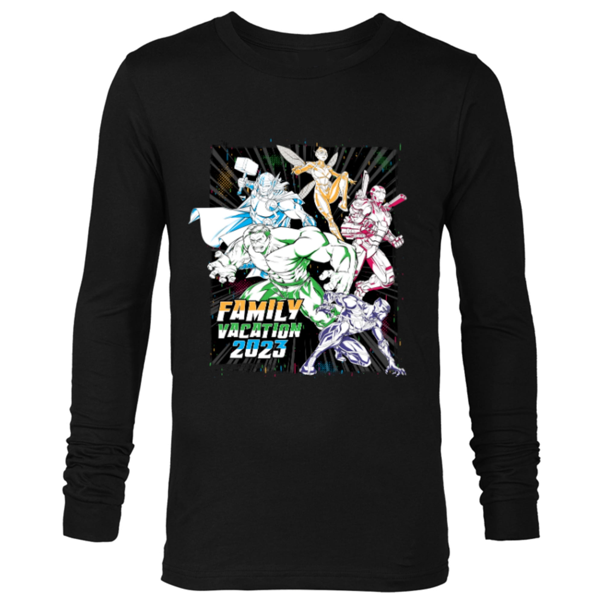 Marvel Avengers Family Vacation 2023 Iron Man Black Panther - Long Sleeve T-Shirt for Men - Customized-Black