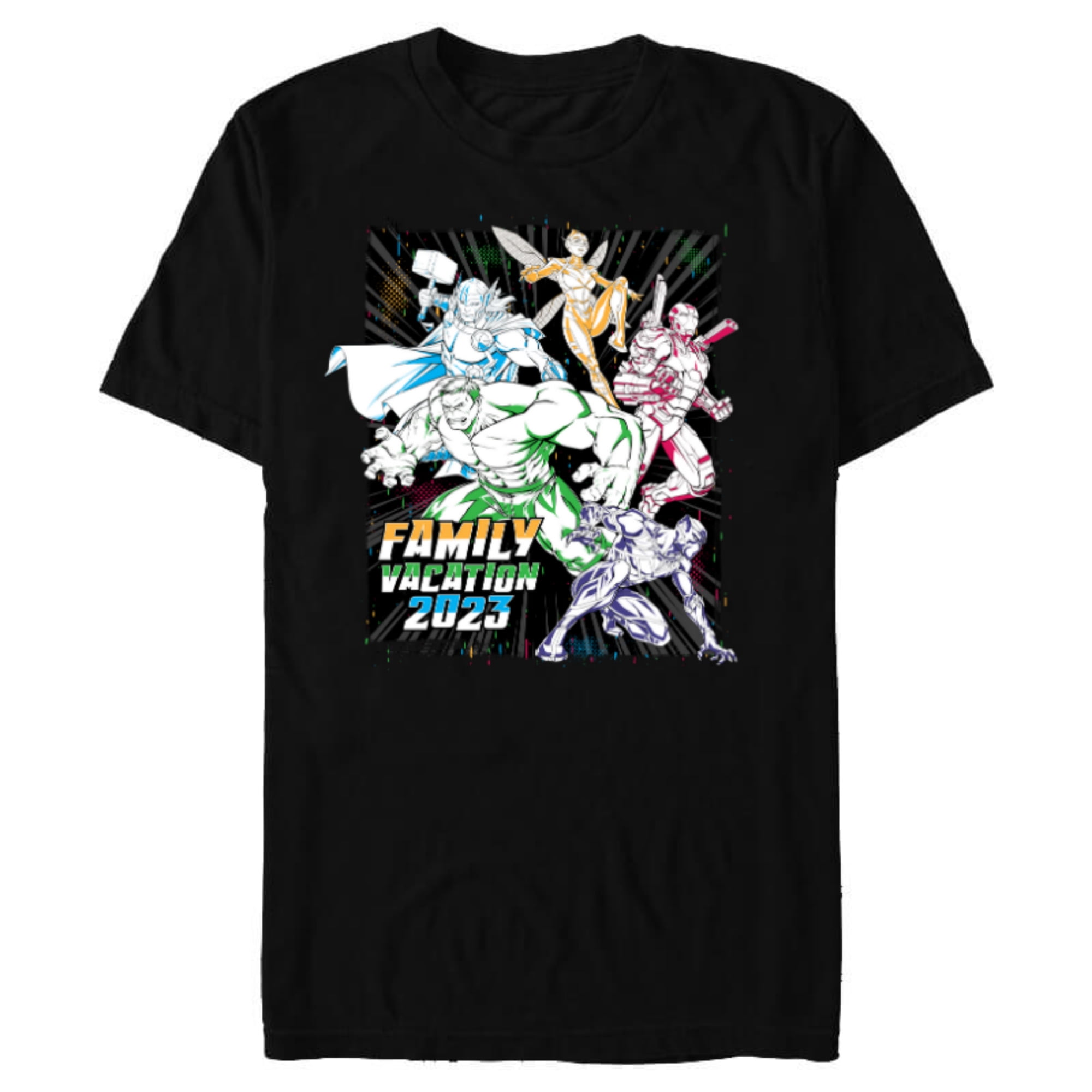 Marvel Avengers Family Vacation 2023 Iron Man Black Panther - Short Sleeve Blended T-Shirt for Adults - Customized-Black