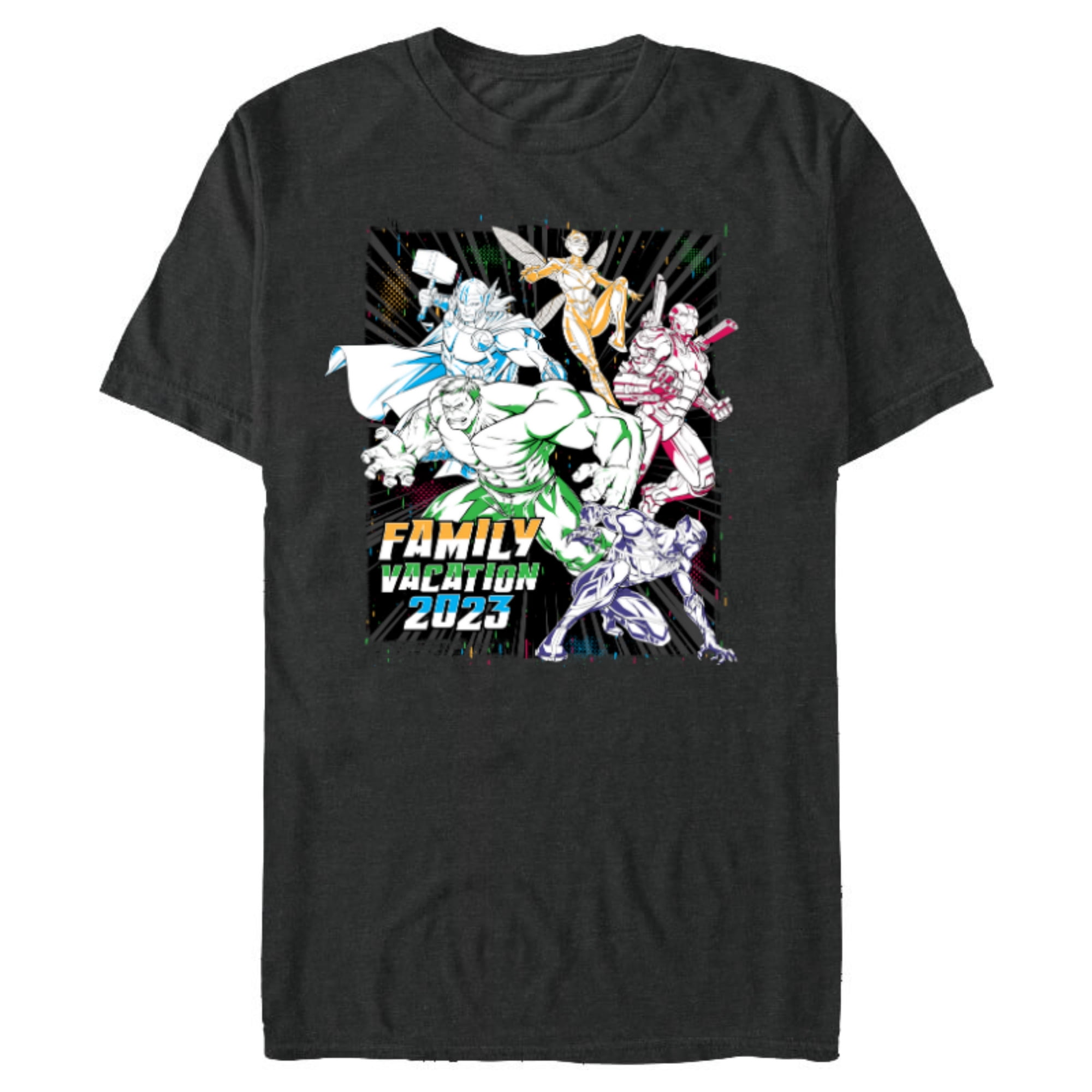 Marvel Avengers Family Vacation 2023 Iron Man Black Panther - Short Sleeve Blended T-Shirt for Adults - Customized-Dark Heather