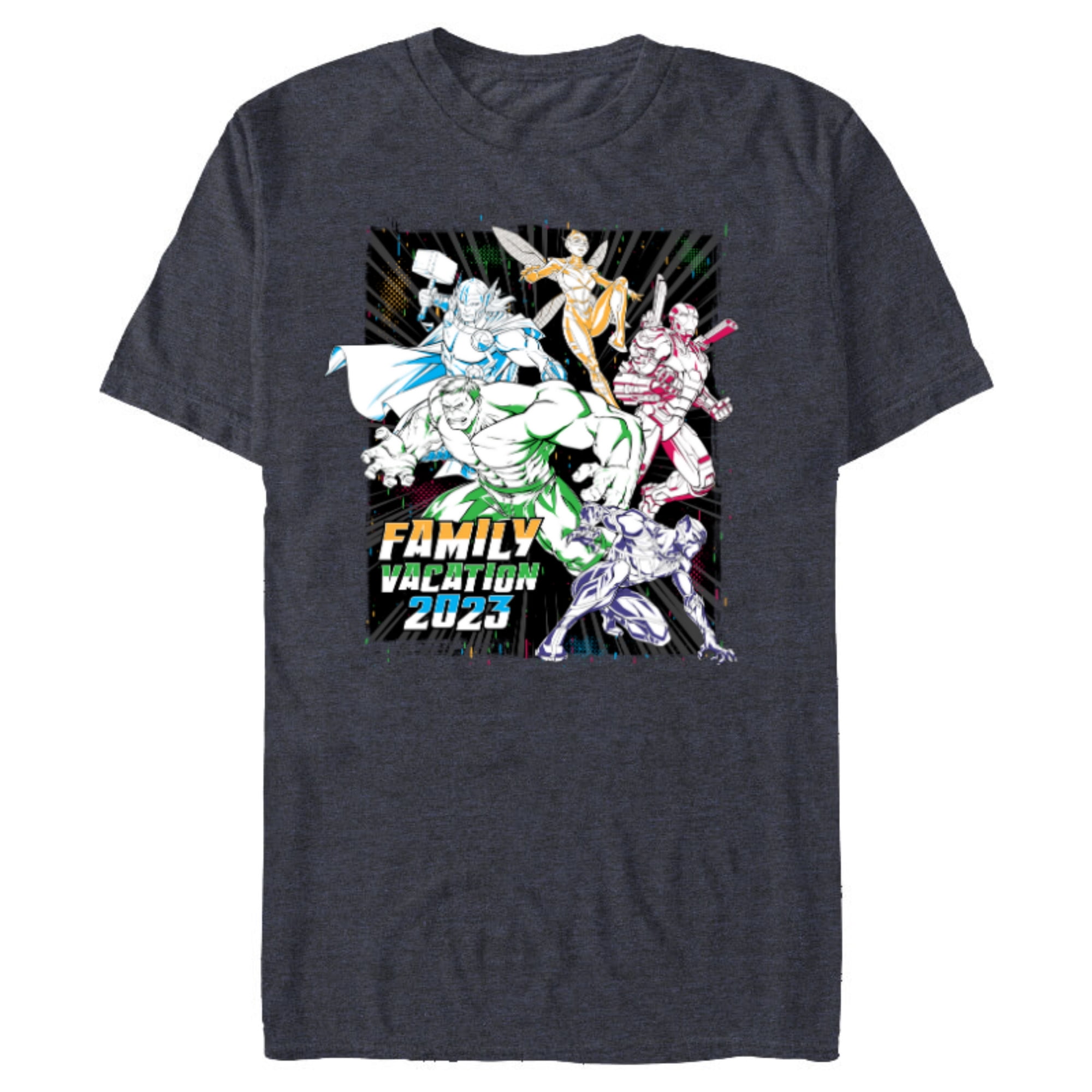 Marvel Avengers Family Vacation 2023 Iron Man Black Panther - Short Sleeve Blended T-Shirt for Adults - Customized-Navy Heather