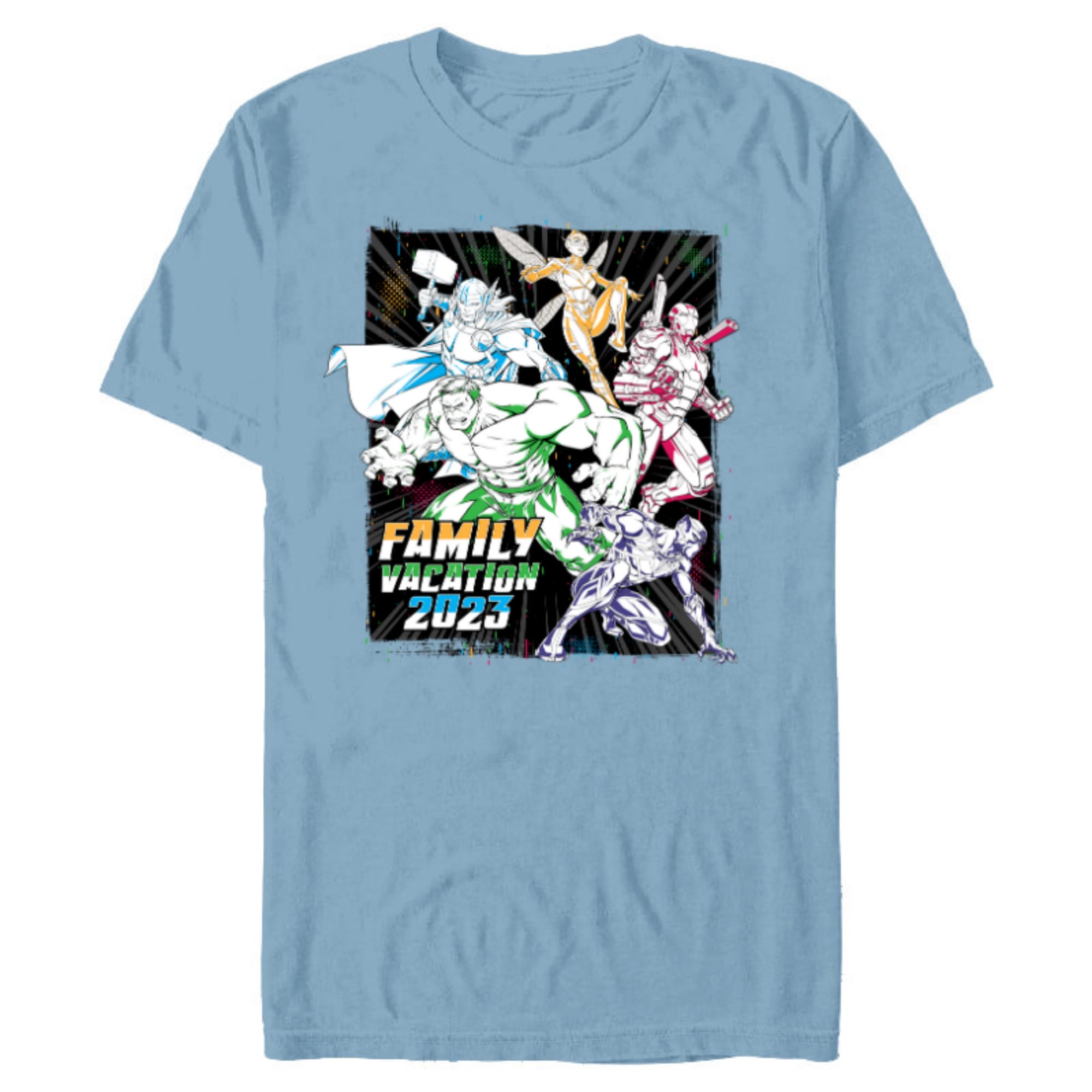 Marvel Avengers Family Vacation 2023 Iron Man Black Panther - Short Sleeve Blended T-Shirt for Adults - Customized-Ocean Blue