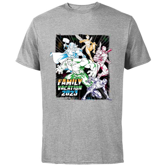 Marvel Avengers Family Vacation 2023 Iron Man Black Panther - Short Sleeve Cotton T-Shirt for Adults - Customized-Athletic Heather