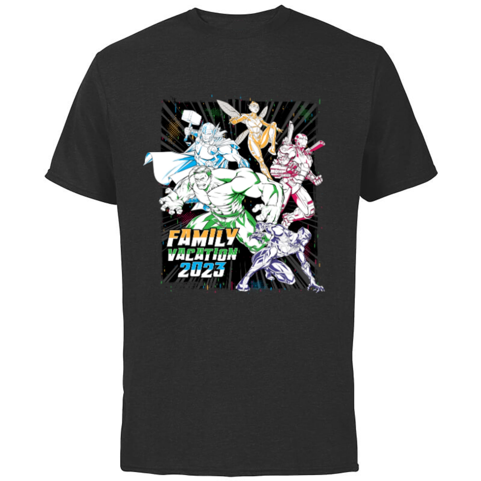 Marvel Avengers Family Vacation 2023 Iron Man Black Panther - Short Sleeve Cotton T-Shirt for Adults - Customized-Black