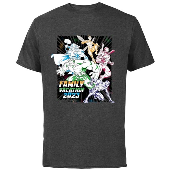 Marvel Avengers Family Vacation 2023 Iron Man Black Panther - Short Sleeve Cotton T-Shirt for Adults - Customized-Charcoal