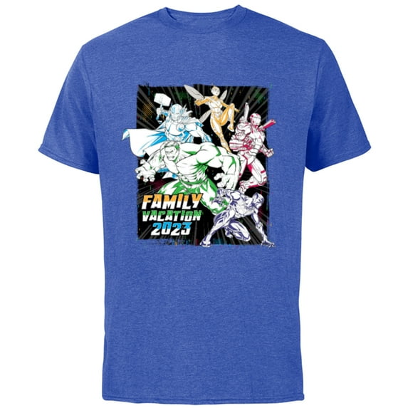 Marvel Avengers Family Vacation 2023 Iron Man Black Panther - Short Sleeve Cotton T-Shirt for Adults - Customized-Royal Heather