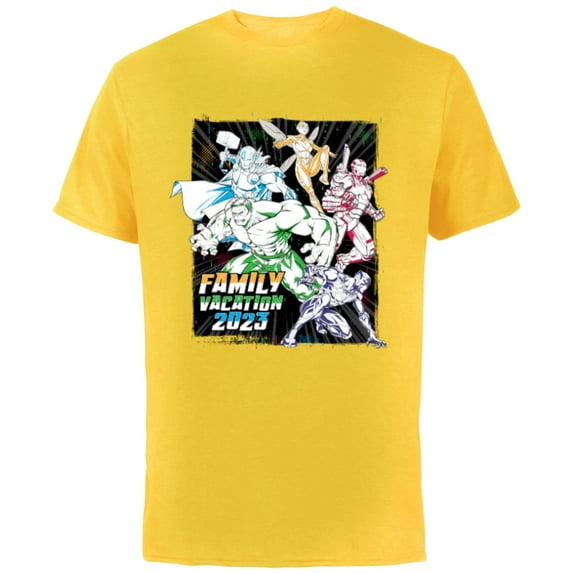 Marvel Avengers Family Vacation 2023 Iron Man Black Panther - Short Sleeve Cotton T-Shirt for Adults - Customized-Yellow