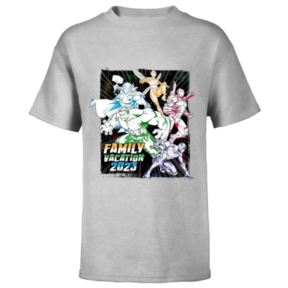 Marvel Avengers Family Vacation 2023 Iron Man Black Panther - Short Sleeve T-Shirt for Kids - Customized-Athletic Heather