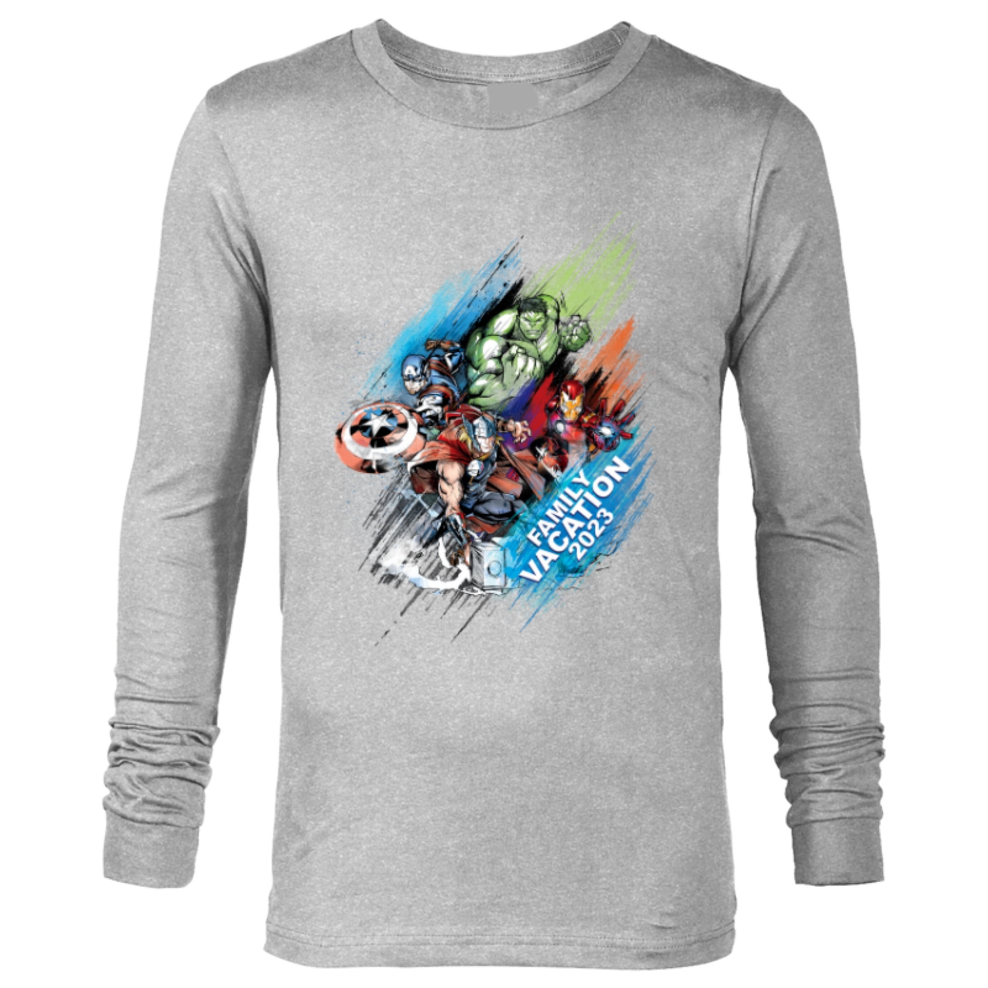 Marvel Avengers Family Vacation 2023 Iron Man Thor Hulk Cap - Long Sleeve T-Shirt for Men - Customized-Athletic Heather