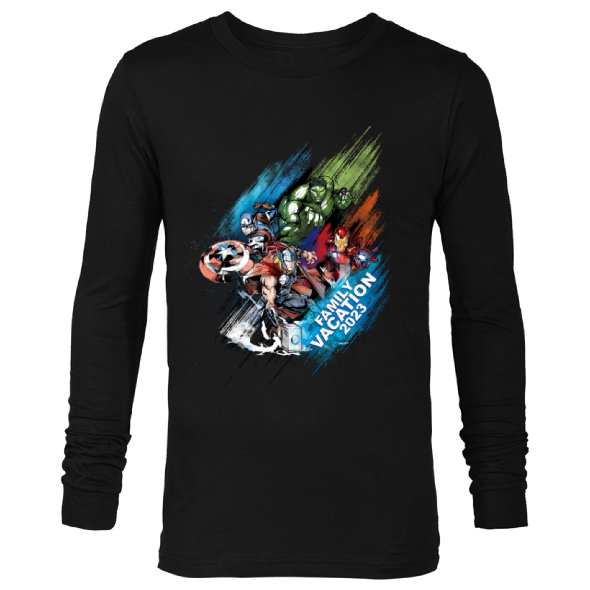 Marvel Avengers Family Vacation 2023 Iron Man Thor Hulk Cap - Long Sleeve T-Shirt for Men - Customized-Black