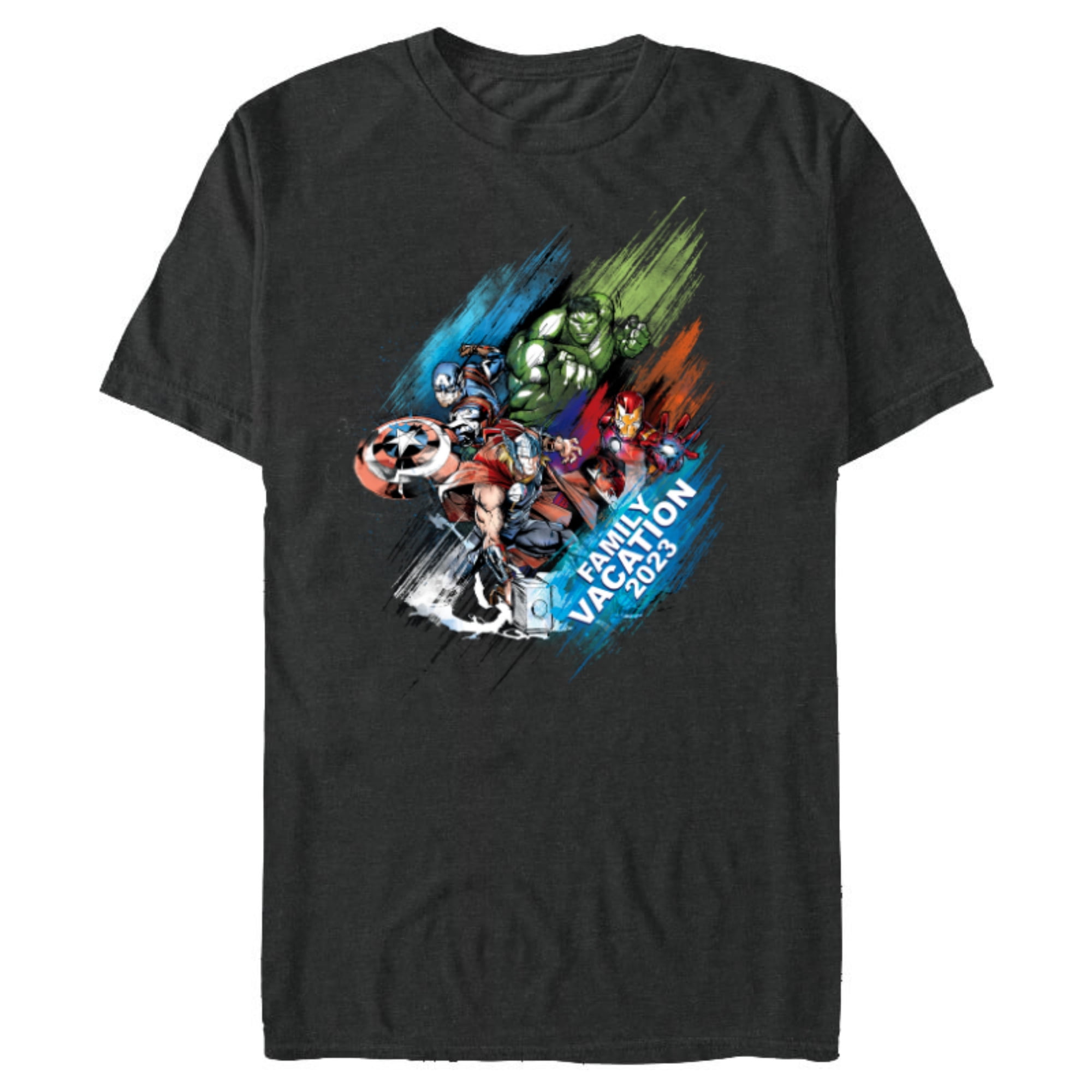 Marvel Avengers Family Vacation 2023 Iron Man Thor Hulk Cap - Short Sleeve Blended T-Shirt for Adults - Customized-Dark Heather