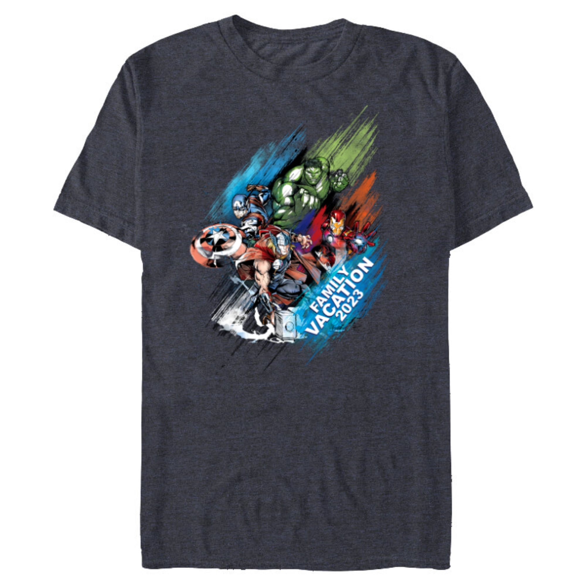 Marvel Avengers Family Vacation 2023 Iron Man Thor Hulk Cap - Short Sleeve Blended T-Shirt for Adults - Customized-Navy Heather