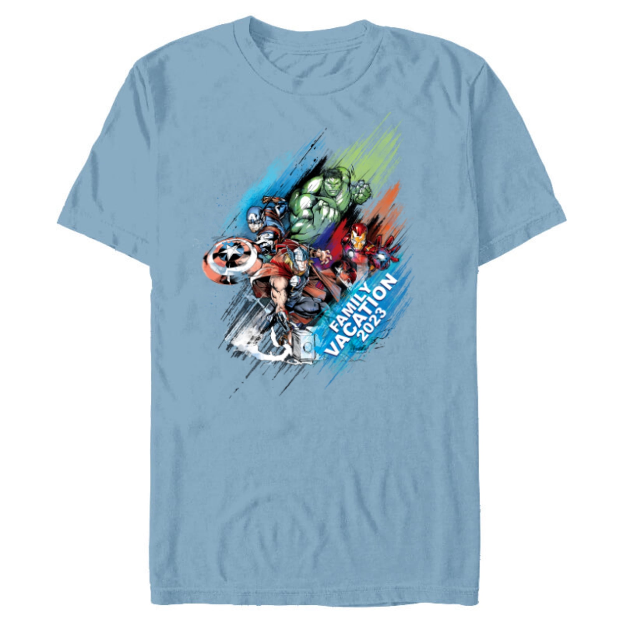 Marvel Avengers Family Vacation 2023 Iron Man Thor Hulk Cap - Short Sleeve Blended T-Shirt for Adults - Customized-Ocean Blue