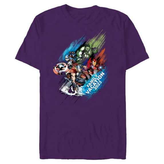 Marvel Avengers Family Vacation 2023 Iron Man Thor Hulk Cap - Short Sleeve Blended T-Shirt for Adults - Customized-Purple