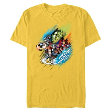 Marvel Avengers Family Vacation 2023 Iron Man Thor Hulk Cap - Short Sleeve Blended T-Shirt for Adults - Customized-Yellow