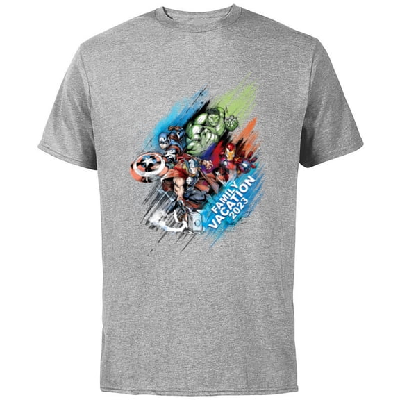 Marvel Avengers Family Vacation 2023 Iron Man Thor Hulk Cap - Short Sleeve Cotton T-Shirt for Adults - Customized-Athletic Heather