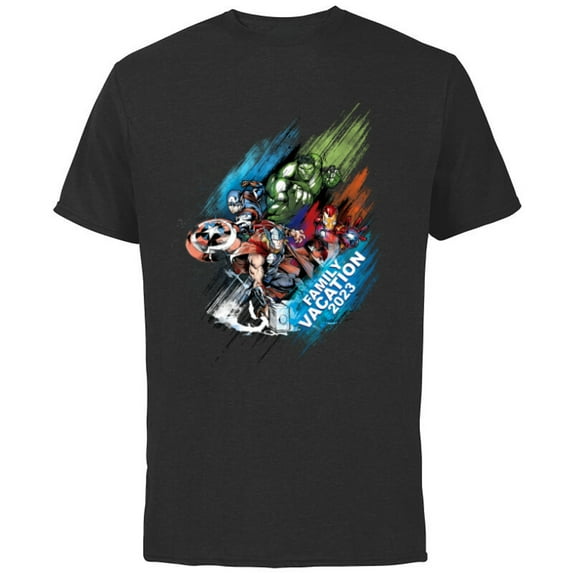 Marvel Avengers Family Vacation 2023 Iron Man Thor Hulk Cap - Short Sleeve Cotton T-Shirt for Adults - Customized-Black