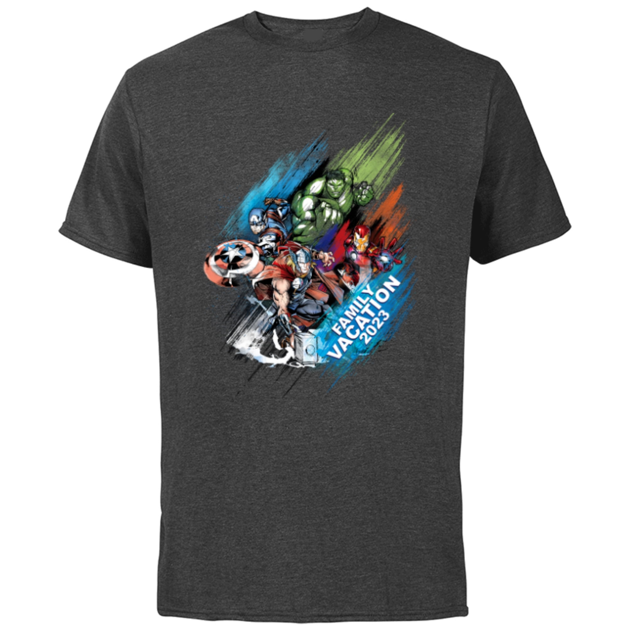 Marvel Avengers Family Vacation 2023 Iron Man Thor Hulk Cap - Short Sleeve Cotton T-Shirt for Adults - Customized-Charcoal