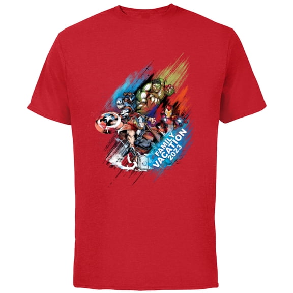Marvel Avengers Family Vacation 2023 Iron Man Thor Hulk Cap - Short Sleeve Cotton T-Shirt for Adults - Customized-Red