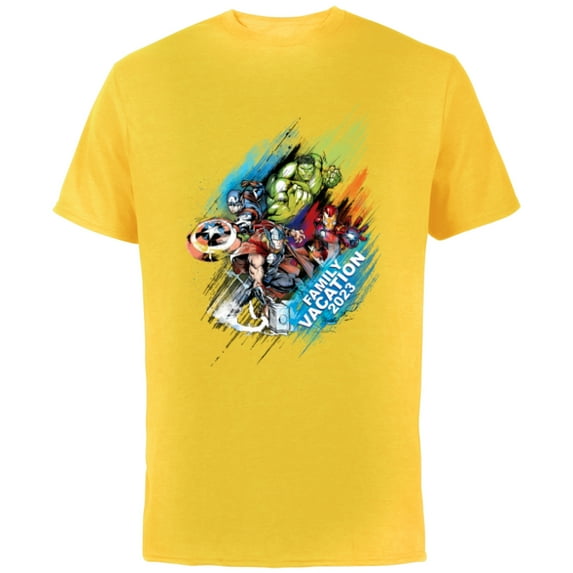 Marvel Avengers Family Vacation 2023 Iron Man Thor Hulk Cap - Short Sleeve Cotton T-Shirt for Adults - Customized-Yellow