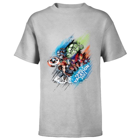 Marvel Avengers Family Vacation 2023 Iron Man Thor Hulk Cap - Short Sleeve T-Shirt for Kids - Customized-Athletic Heather