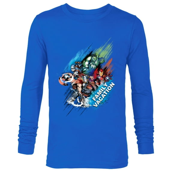 Marvel Avengers Family Vacation Trip Travel Sketch Art - Long Sleeve T-Shirt for Men - Customized-Navy