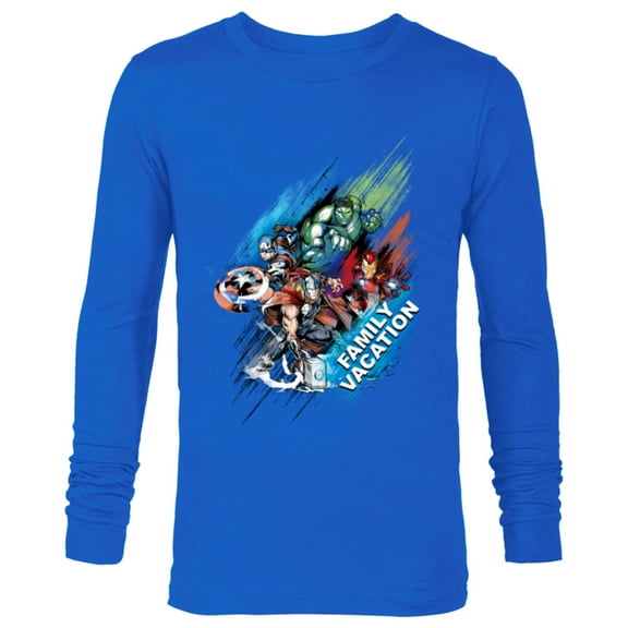 Marvel Avengers Family Vacation Trip Travel Sketch Art - Long Sleeve T-Shirt for Men - Customized-Navy