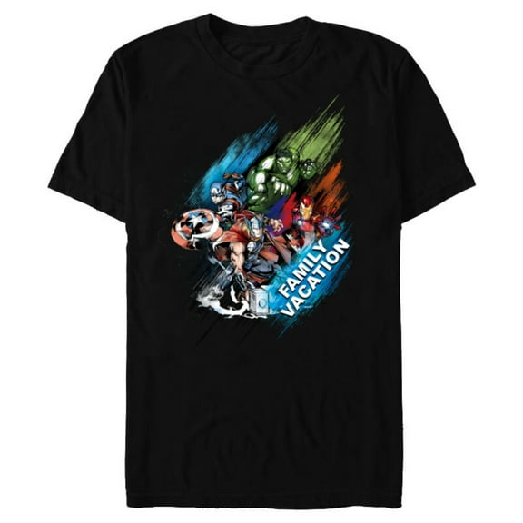 Marvel Avengers Family Vacation Trip Travel Sketch Art - Short Sleeve Blended T-Shirt for Adults - Customized-Black