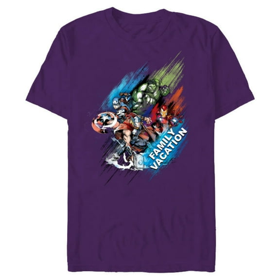 Marvel Avengers Family Vacation Trip Travel Sketch Art - Short Sleeve Blended T-Shirt for Adults - Customized-Purple