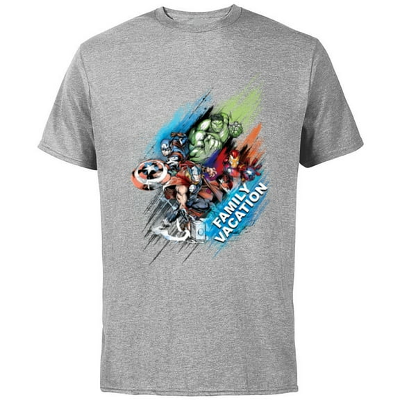Marvel Avengers Family Vacation Trip Travel Sketch Art - Short Sleeve Cotton T-Shirt for Adults - Customized-Athletic Heather