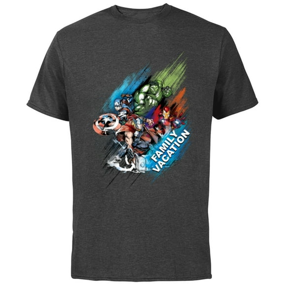Marvel Avengers Family Vacation Trip Travel Sketch Art - Short Sleeve Cotton T-Shirt for Adults - Customized-Charcoal