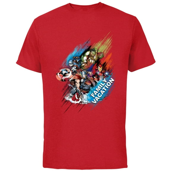 Marvel Avengers Family Vacation Trip Travel Sketch Art - Short Sleeve Cotton T-Shirt for Adults - Customized-Red