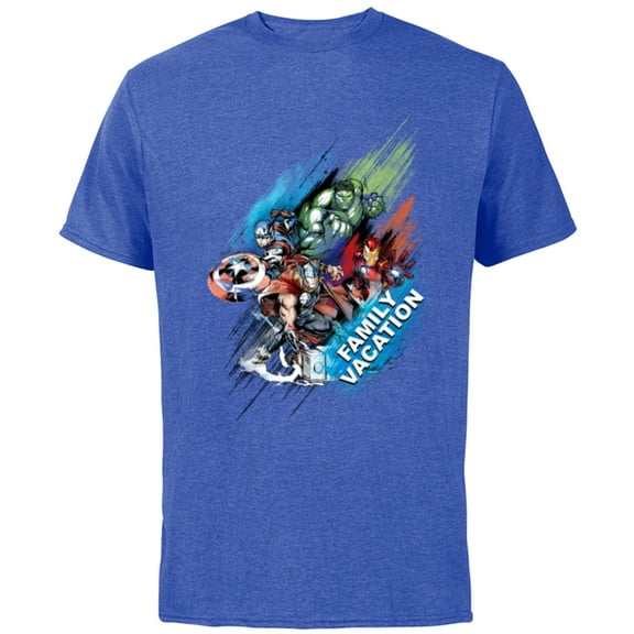 Marvel Avengers Family Vacation Trip Travel Sketch Art - Short Sleeve Cotton T-Shirt for Adults - Customized-Royal Heather