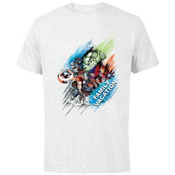 Marvel Avengers Family Vacation Trip Travel Sketch Art - Short Sleeve Cotton T-Shirt for Adults - Customized-White