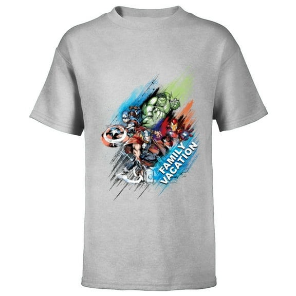 Marvel Avengers Family Vacation Trip Travel Sketch Art - Short Sleeve T-Shirt for Kids - Customized-Athletic Heather