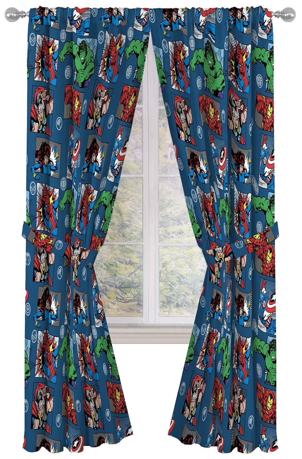 Marvel Avengers Fighting Team 84" Inches Drapes - Beautiful Room Decor & Easy Set Up, Bedding - Curtains Include 2 Tiebacks, 4 Pieces Set (Official Marvel Product)