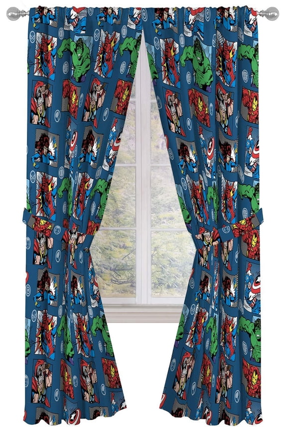 Marvel Avengers Fighting Team 84" Inches Drapes - Beautiful Room Decor & Easy Set Up, Bedding - Curtains Include 2 Tiebacks, 4 Pieces Set (Official Marvel Product)