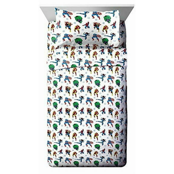 Marvel Avengers Fighting Team Multi-Color 4 Piece Kids Full Sheet Set