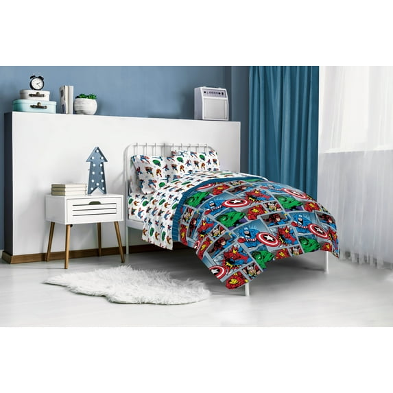 Marvel Avengers Fighting Team Multi-Color 4 Piece Twin Bed Set, 100% Microfiber