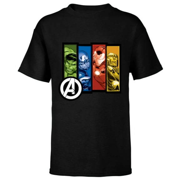 Marvel Avengers Four Heroes Four Colors - Short Sleeve T-Shirt for Kids - Customized-Black