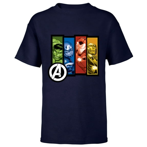 Marvel Avengers Four Heroes Four Colors - Short Sleeve T-Shirt for Kids - Customized-Navy