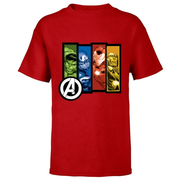 Marvel Avengers Four Heroes Four Colors - Short Sleeve T-Shirt for Kids - Customized-Red