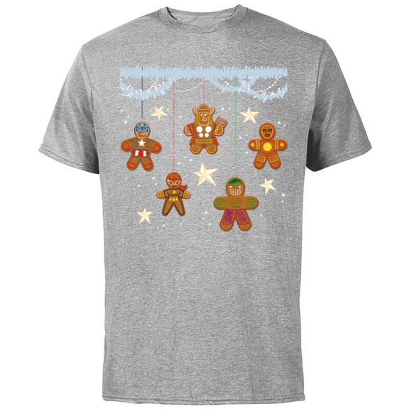 Marvel Avengers Gingerbread Cookie Ornaments Holiday Standard - Short Sleeve Cotton T-Shirt for Adults - Customized-Athletic Heather