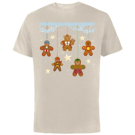 Marvel Avengers Gingerbread Cookie Ornaments Holiday Standard - Short Sleeve Cotton T-Shirt for Adults - Customized-Natural