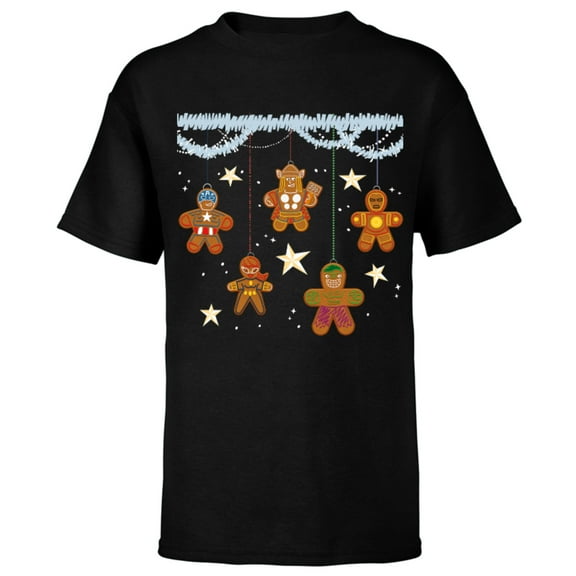 Marvel Avengers Gingerbread Cookie Ornaments Holiday Standard - Short Sleeve T-Shirt for Kids – Customized-Black