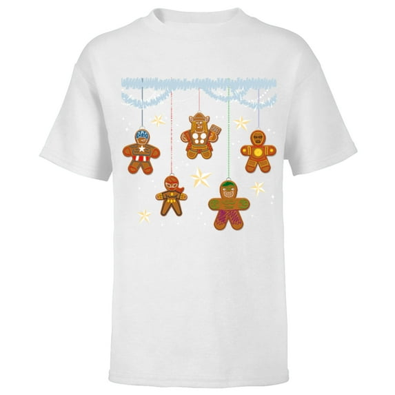 Marvel Avengers Gingerbread Cookie Ornaments Holiday Standard - Short Sleeve T-Shirt for Kids – Customized-White