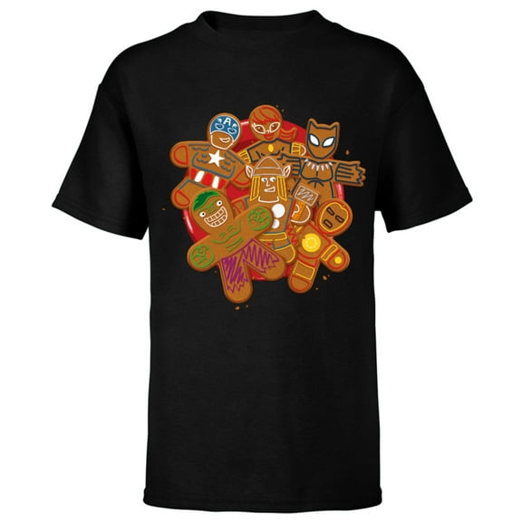 Marvel Avengers Gingerbread Cookie Plate Holiday Standard - Short Sleeve T-Shirt for Kids – Customized-Black