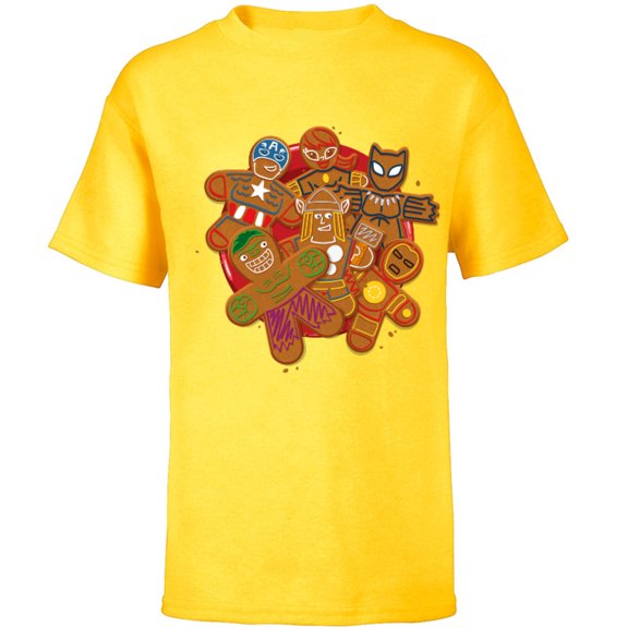 Marvel Avengers Gingerbread Cookie Plate Holiday Standard - Short Sleeve T-Shirt for Kids – Customized-Yellow
