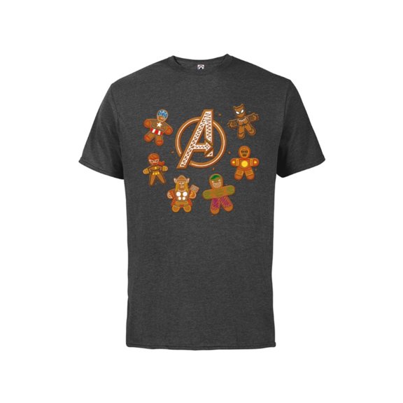 Marvel Avengers Gingerbread Cookies Holiday - Short Sleeve Cotton T-Shirt for Adults- Customized-Charcoal Heather