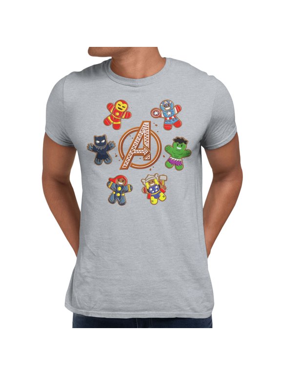 Avengers Gingerbread Heroes Chibi Mens T-Shirt (Sport Grey, S-XXXL)