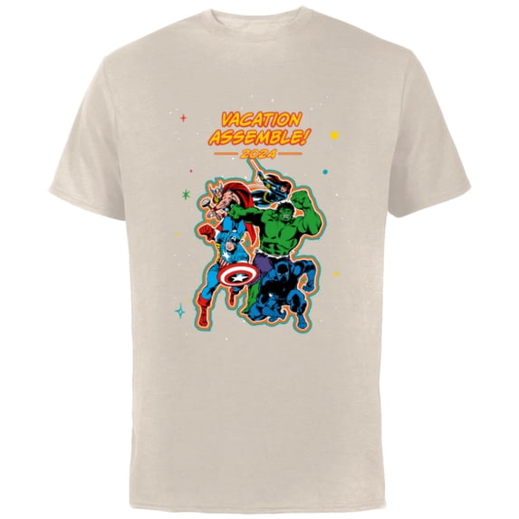 Marvel Avengers Group Trip Matching Vacation Assemble 2024 - Short Sleeve Cotton T-Shirt for Adults - Customized-Natural